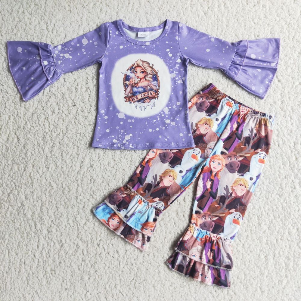 Baby girls icecold purple long-sleeved top ruffled trousers suit