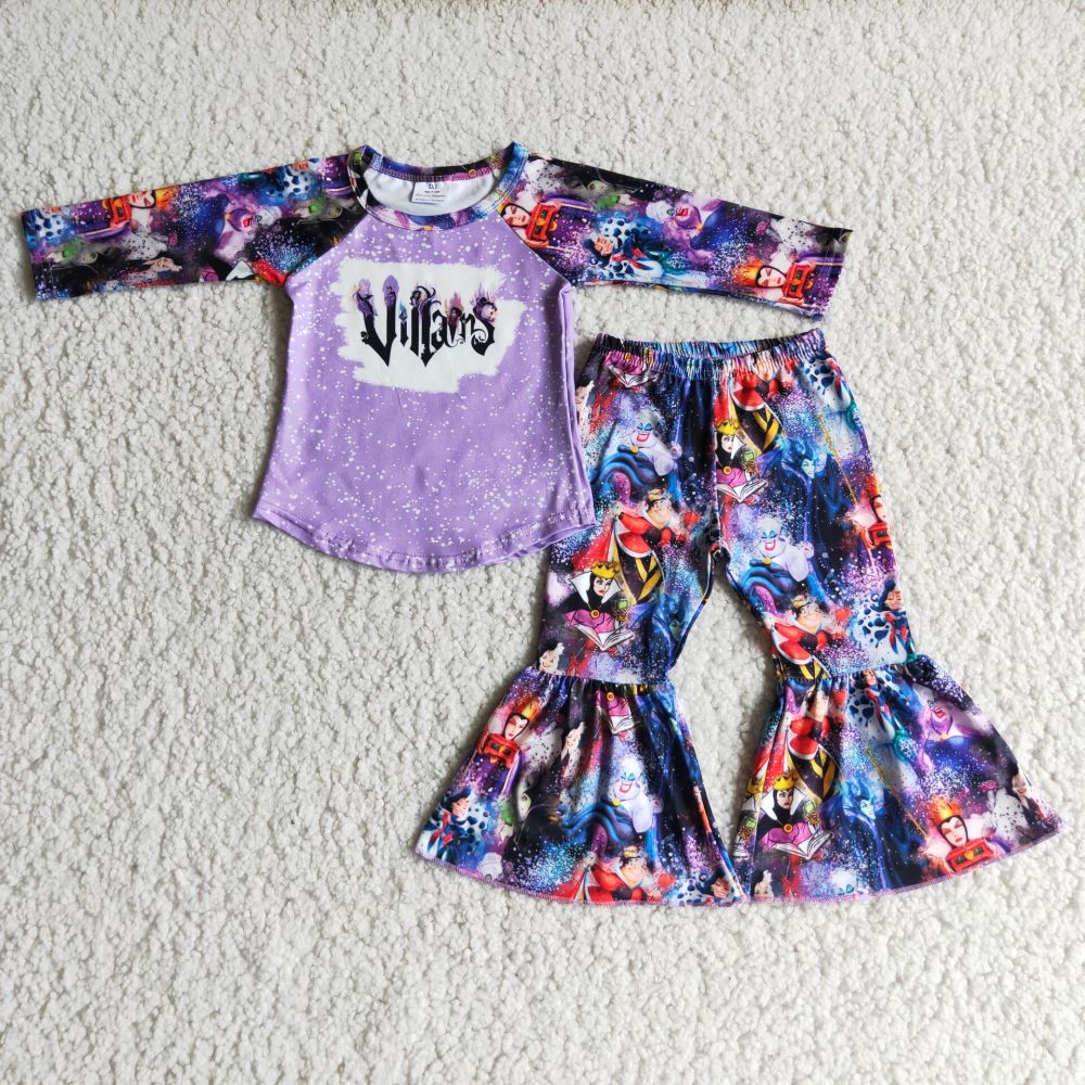 Purple long-sleeved top witch flared pants suit