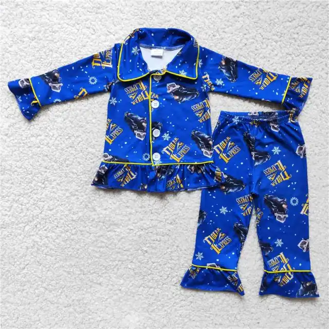 Girls Blue Long Sleeve Pajama Set