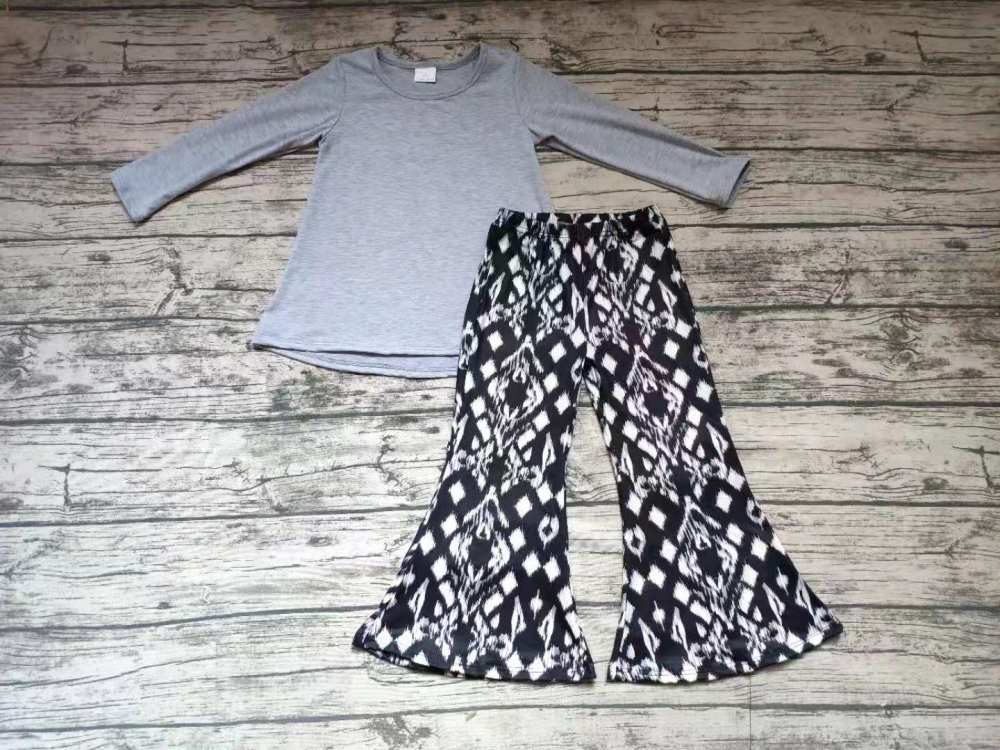 Grey top black wide leg pants set