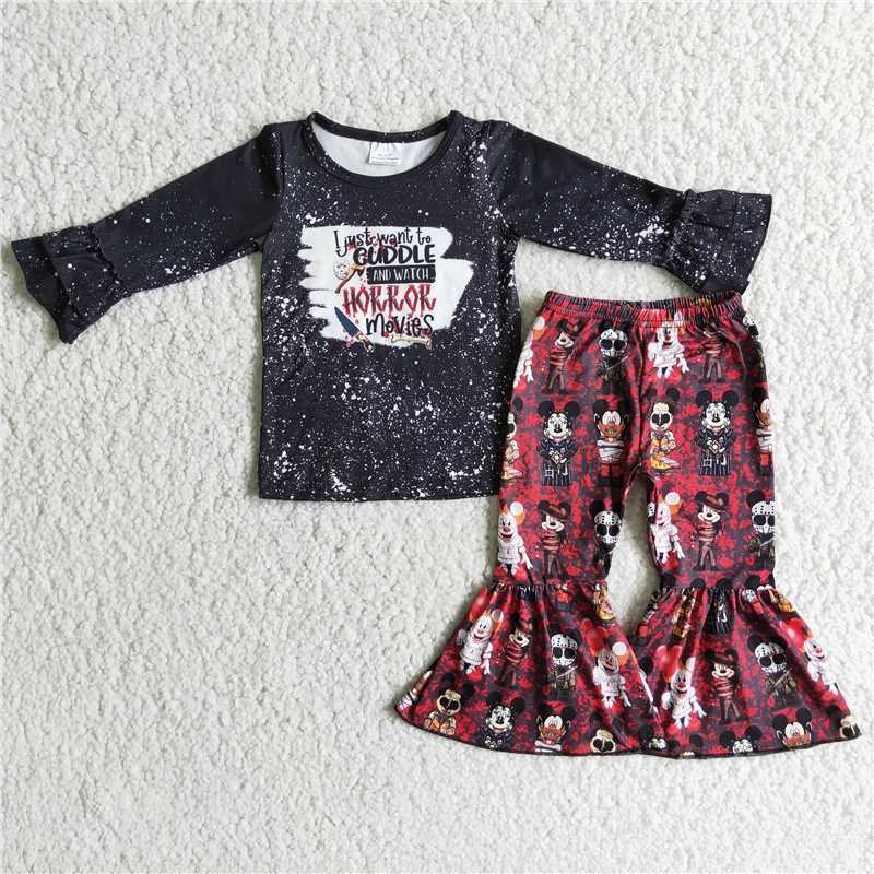 Black Long Sleeve Top Halloween Flare Pants Set
