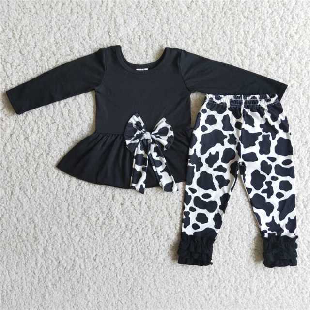 Black top cow trousers set