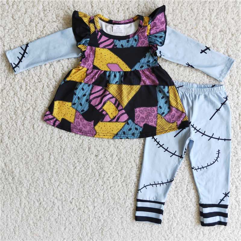 Halloween long-sleeved top patch striped pants suit