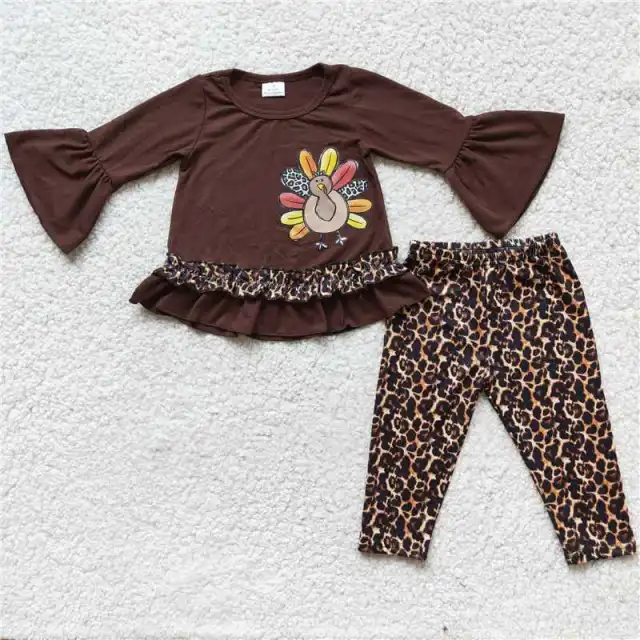 Baby girls offset printing brown turkey thanksgiving leopard suit