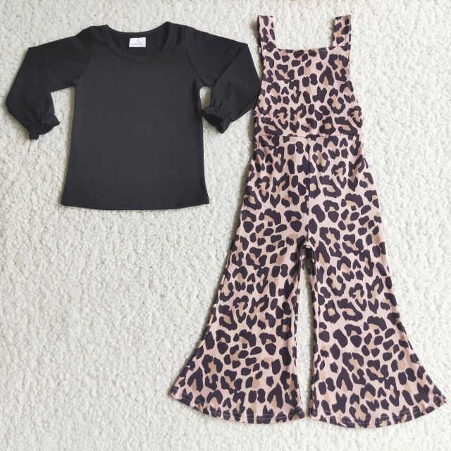 Baby girls leopard print overalls set