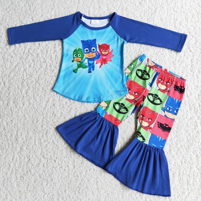 Baby girls superman blue long-sleeved top flared pants suit