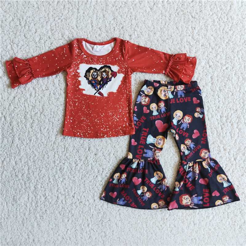 Halloween love portrait orange blouse letter pants set