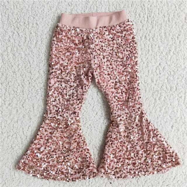 Pink Color Sequin Bell Bottom Pants