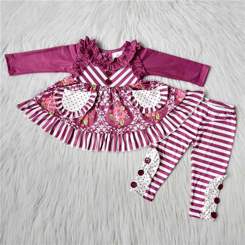 Fuchsia Striped Floral Suit Polka Dot Pocket Button Decoration