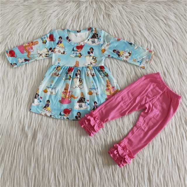 Baby girls cartoon lace pink lace trousers set