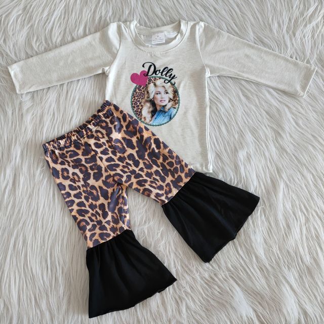 Girl head print leopard pants suit