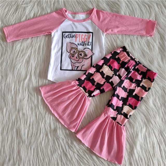 Baby girls pink piggy set boutique kids clothing