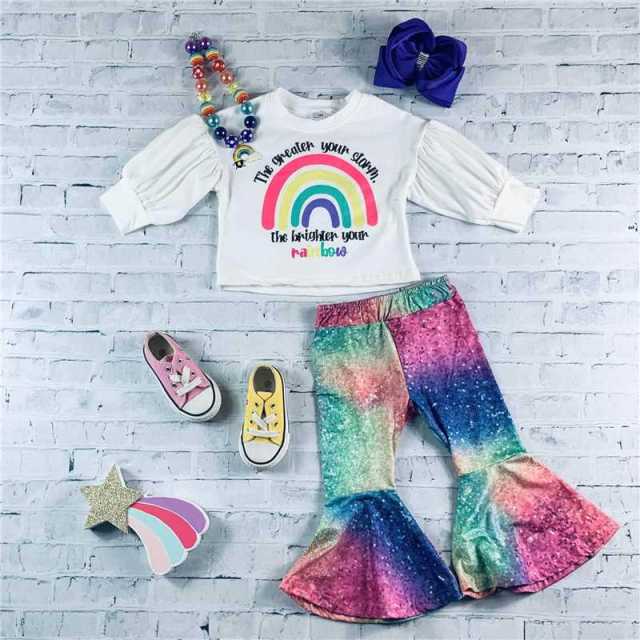 Rainbow long-sleeved colorful flared pants