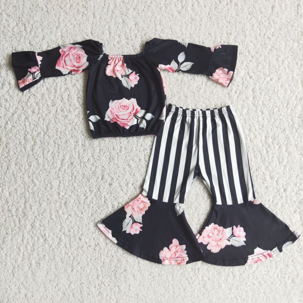 Floral striped pants suit