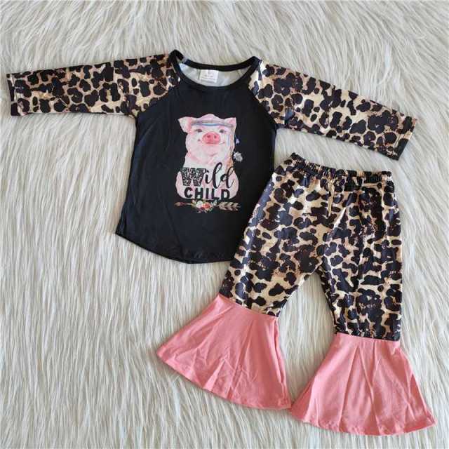 Baby girls wild child leopard pink pig suit