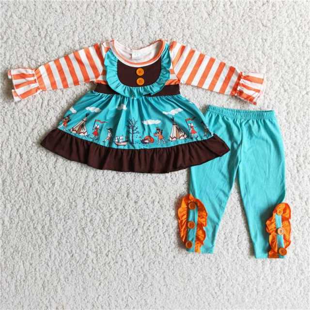 Thanksgiving Turkey Blue Set Kids Boutique Clothing