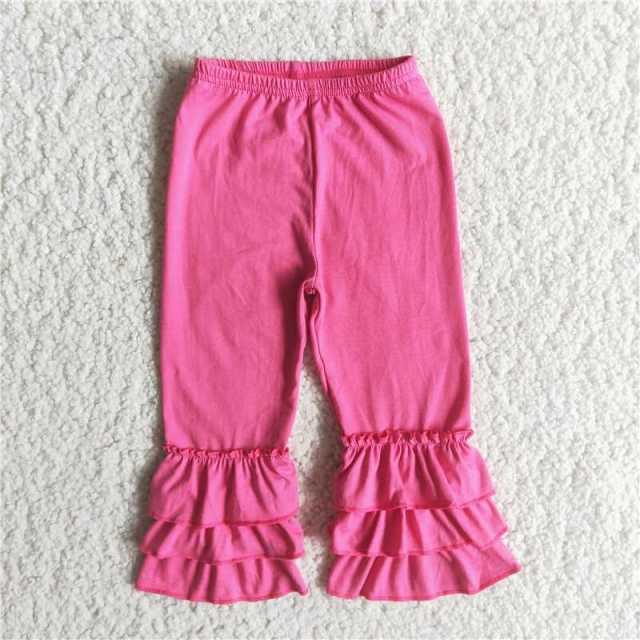 Solid Color Hot Pink Cotton Ruffle Pants