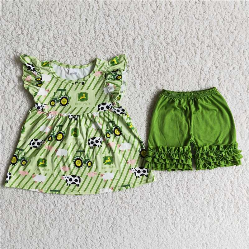 Green farm tractor set