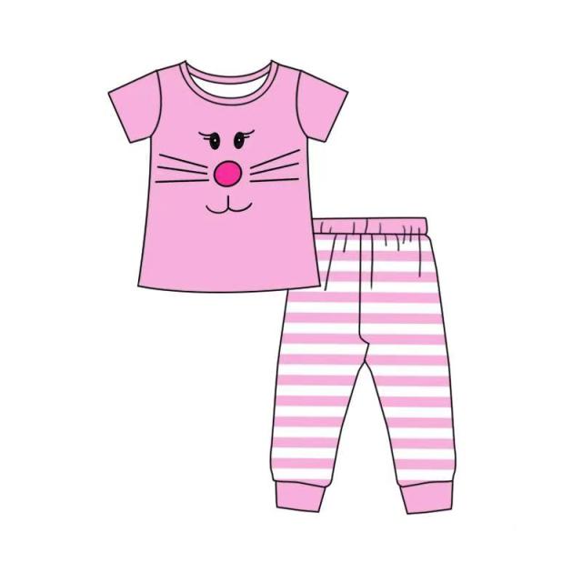 Cartoon cat girl pink short-sleeved trouser suit