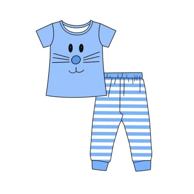 Cartoon cat boy blue short-sleeved trouser suit
