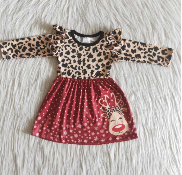 Leopard Fawn Pattern Girls Winter dress