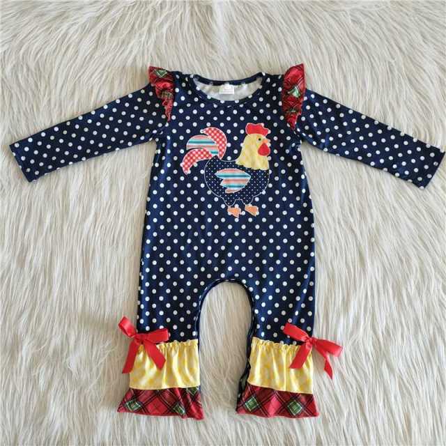 Chick pattern bow romper