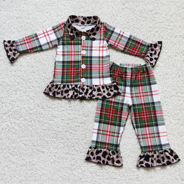 Baby Girls Plaid Leopard Lace Pajama Set