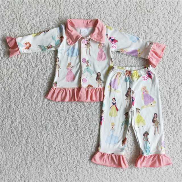 Baby girl pink cartoon lace pajamas set