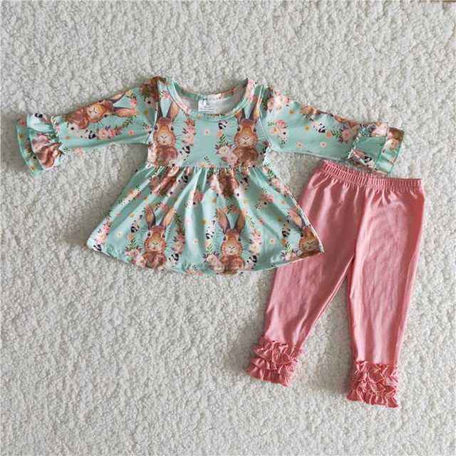 Easter bunny green clothes pink pants set