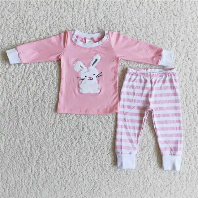 Baby girls Easter embroidered bunny pajamas set