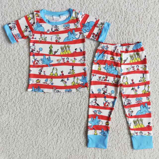 Blue Elephant Short Sleeve Long Pants Boy Sets