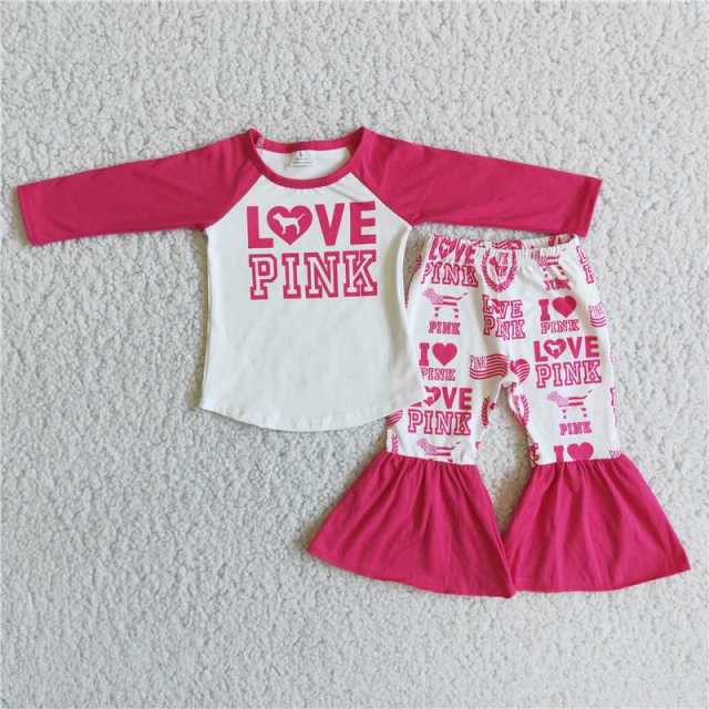 Valentine's Day Pink Straight Long Sleeve Pants Set