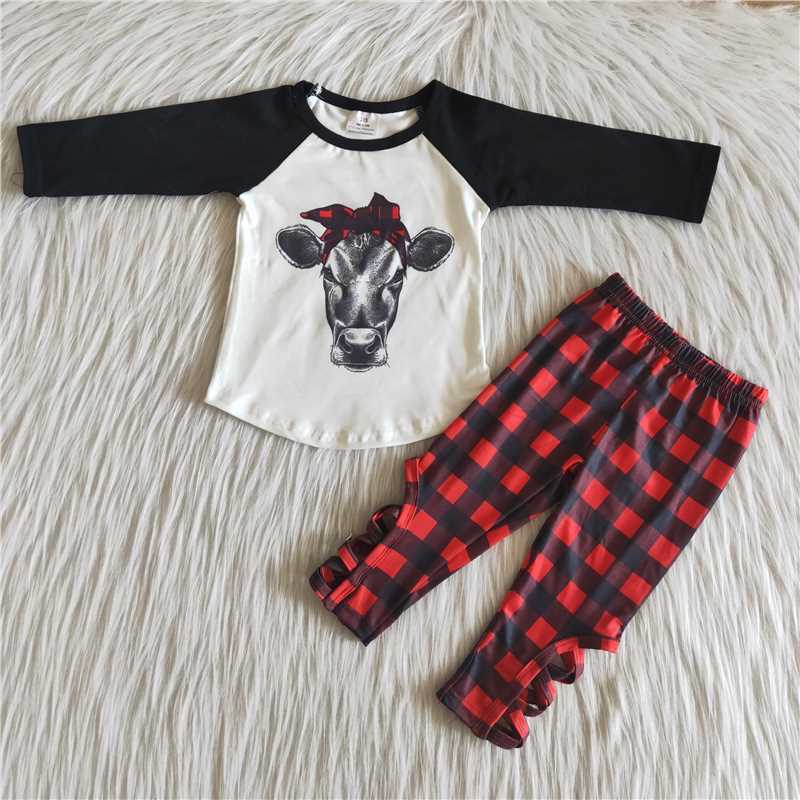 Bull head black long-sleeved plaid pants suit