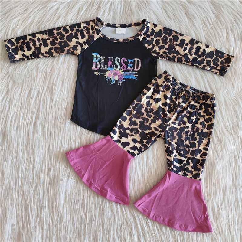 Black Letter Leopard Flare Pants Set