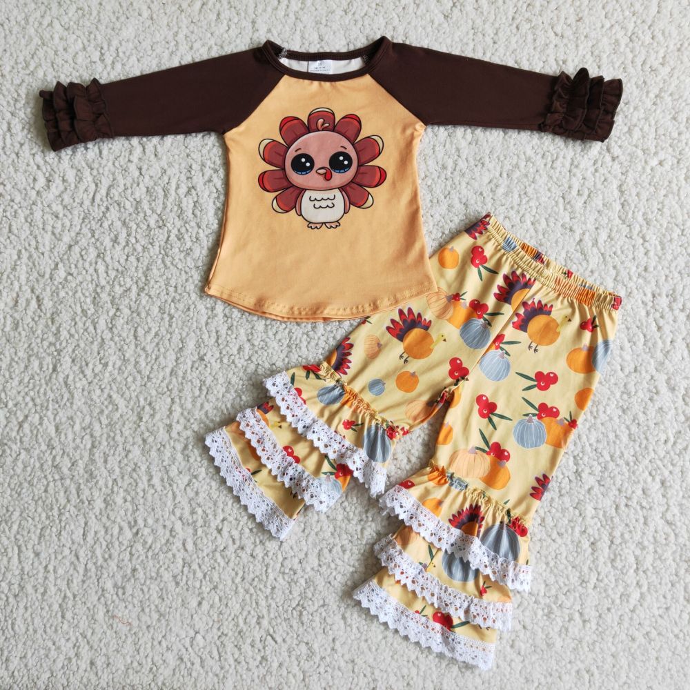 Thanksgiving Turkey Long Sleeve Lace Pants Set