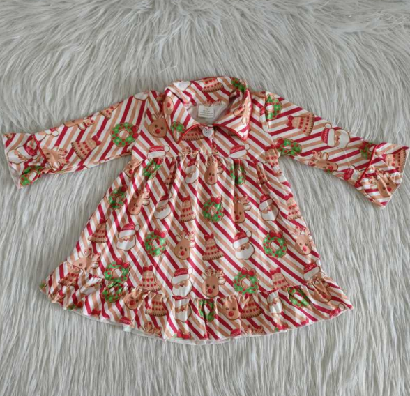 Santa pattern girl dress