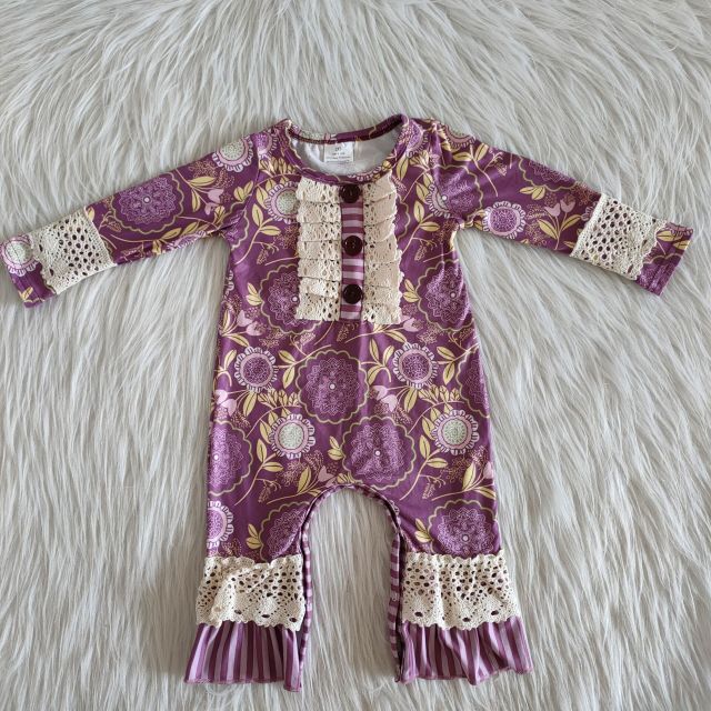 purple Lace decoration romper