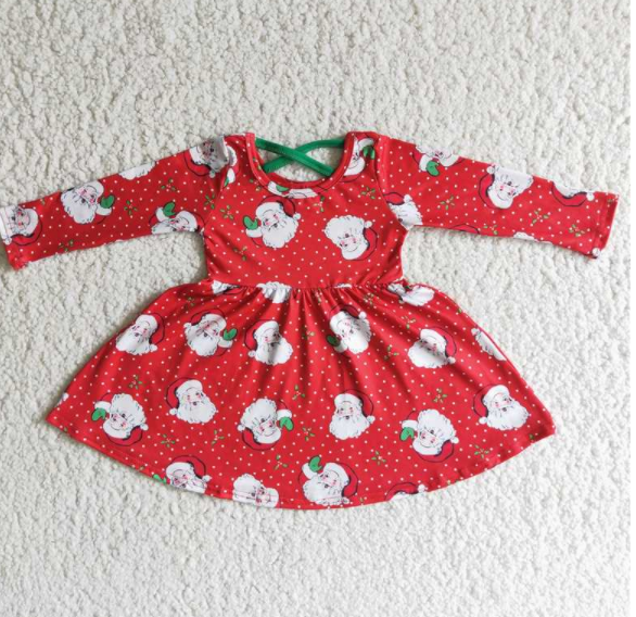 Santa print girl dress