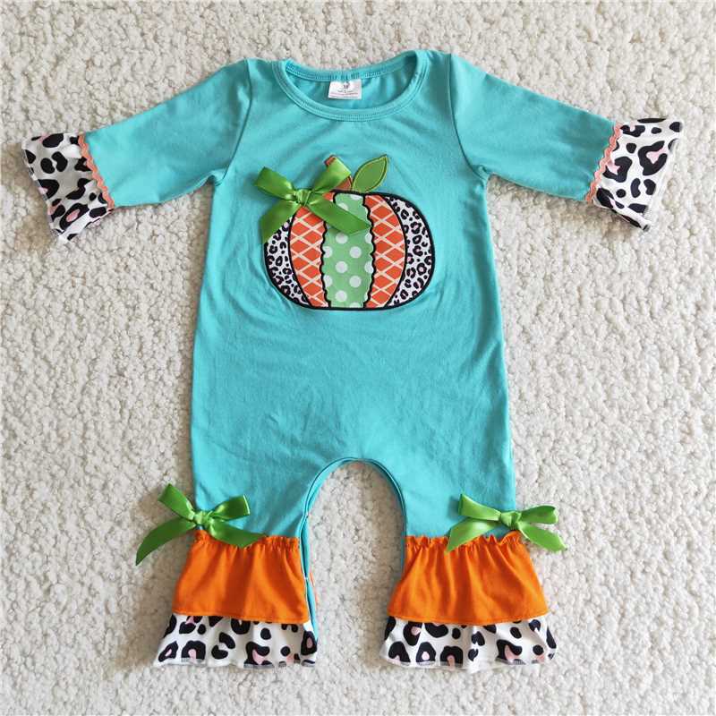 pumpkin bow embroidery romper
