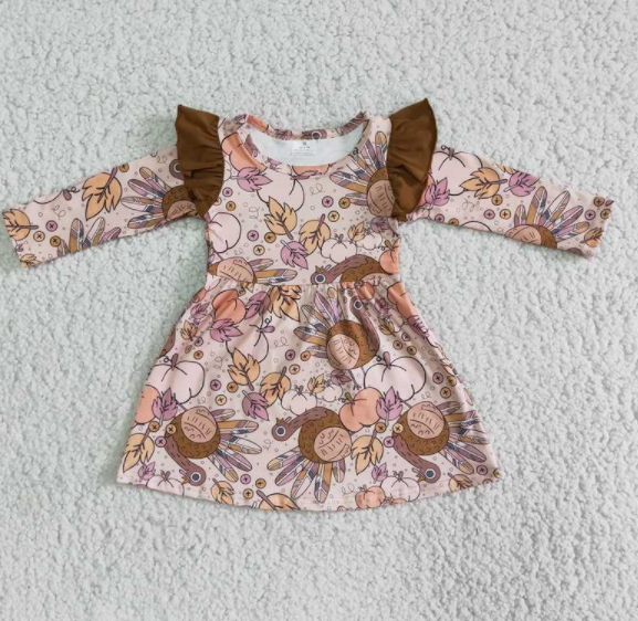 fall girls dress with pumpkin print