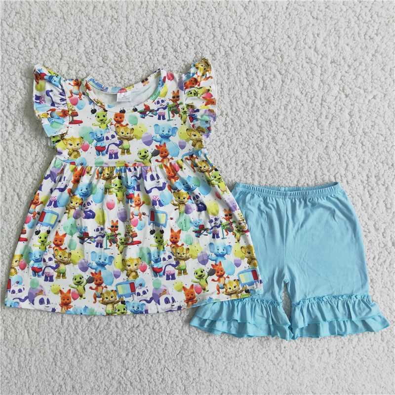 Panda Xiaofei Sleeve Blue Shorts Set