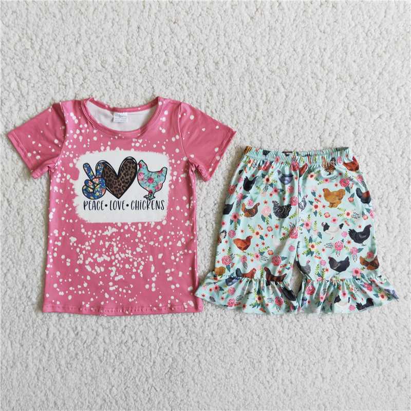 Summer pink top flying sleeve chicken farm suit