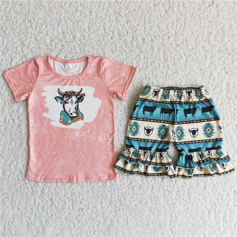 Short pink bull head girl suit