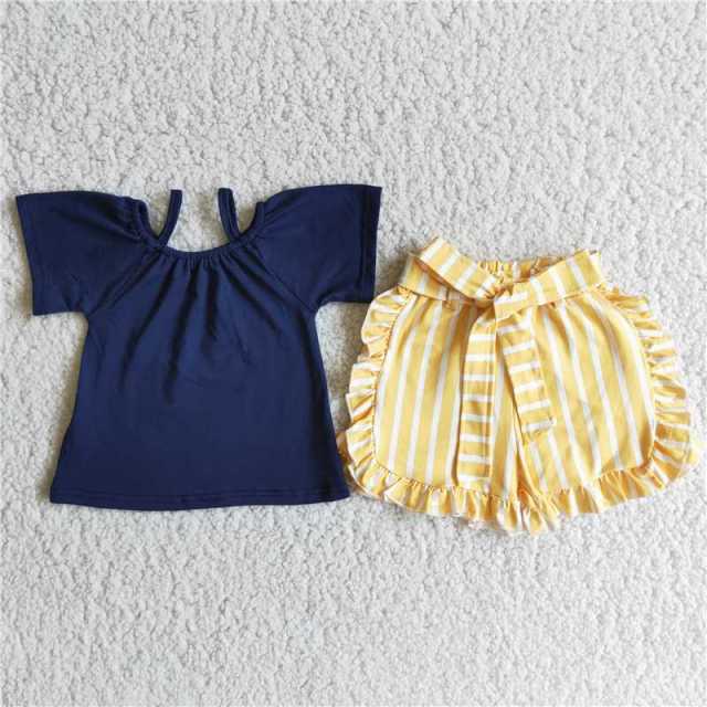 Shoulder strap top yellow striped shorts