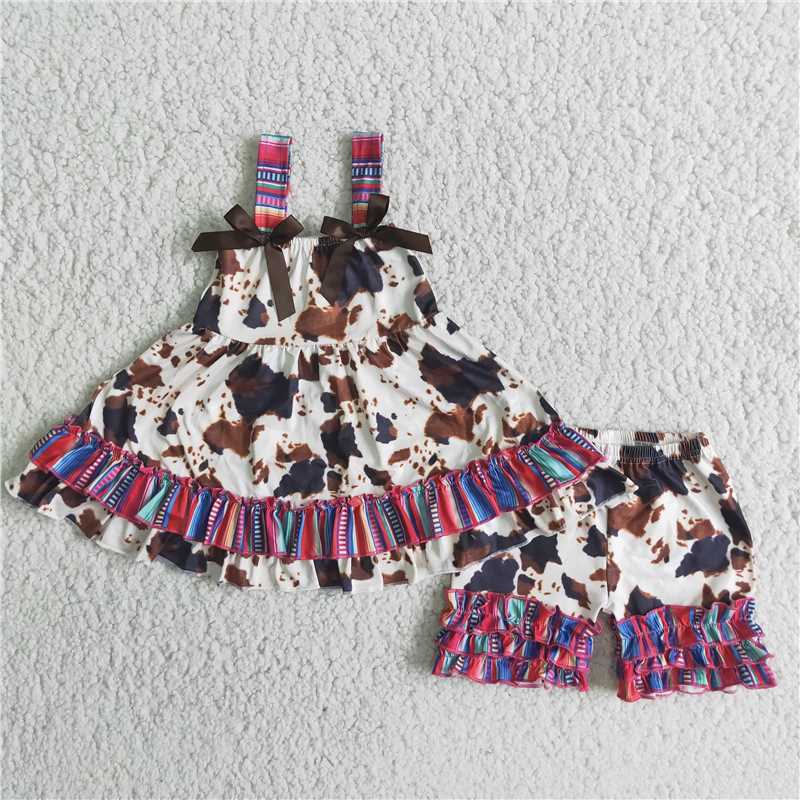 Ink pattern shoulder strap bow stripe suit