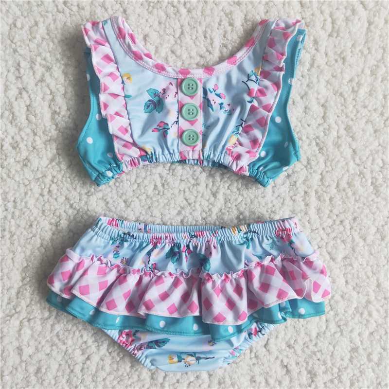 Baby Girls summer flower long sleeve swimsuit