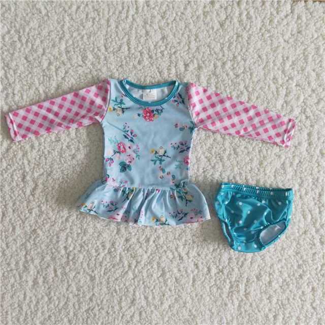 Baby Girls summer flower long sleeve swimsuit