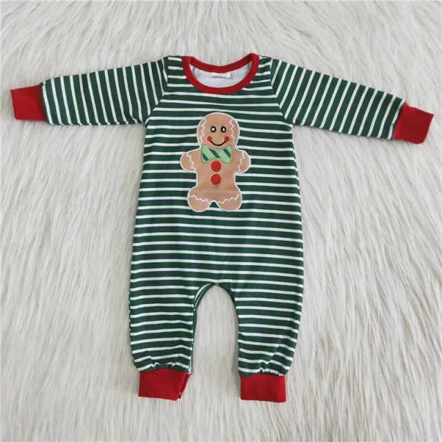 Christmas Gingerbread Striped Boy Romper