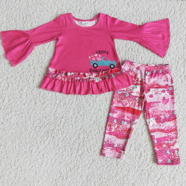 Baby girls Valentine's day pink car lace long-sleeved trousers boutique suit