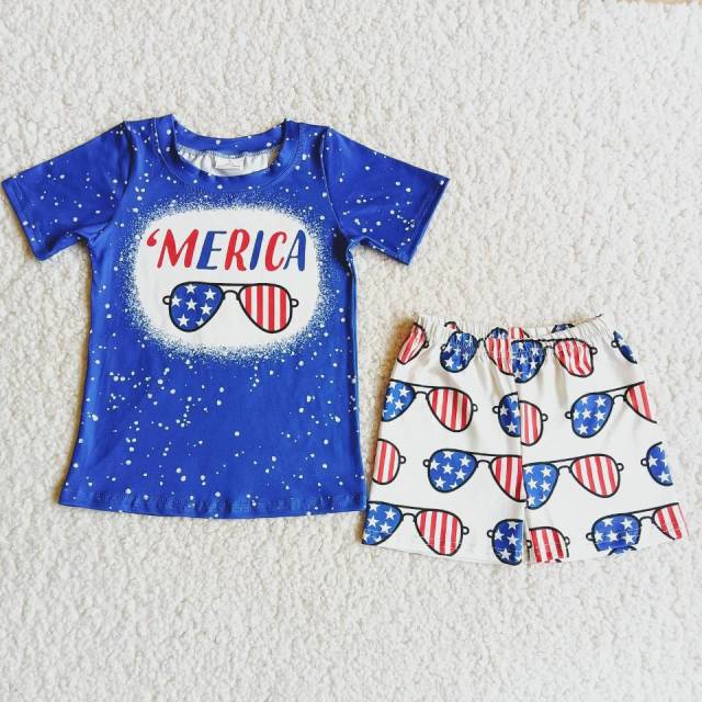 'MERICA July 4th Glasses Short Sleeve Boy Set